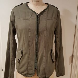 Gibson women’s khaki cotton jacket size M macrame-knitted back